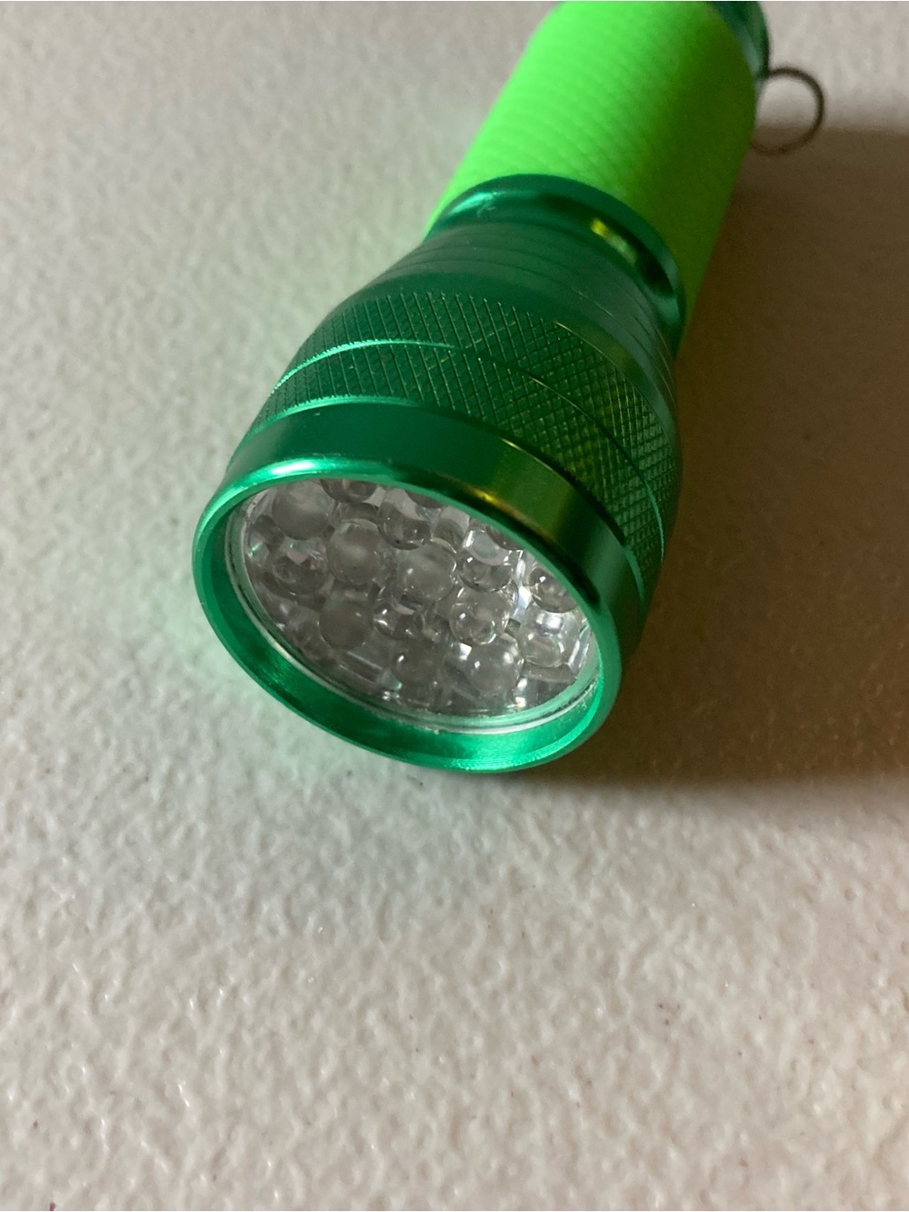 Small Green Pocket Flashlight with Keychain Hook On/Off Button 4” Tall